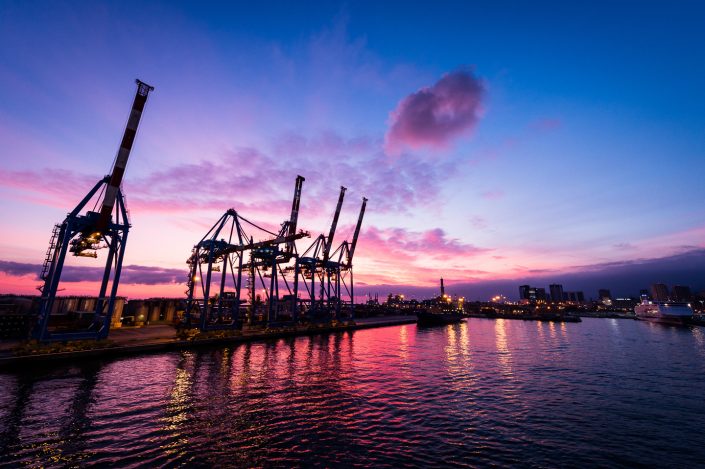 Sunset over Genoa port - Italy