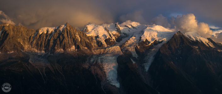 Summer sunset and storm over Chamonix Mont Blanc