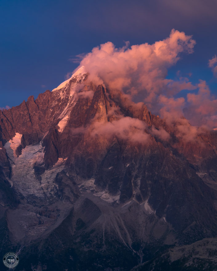 Summer sunset and storm over Chamonix Mont Blanc