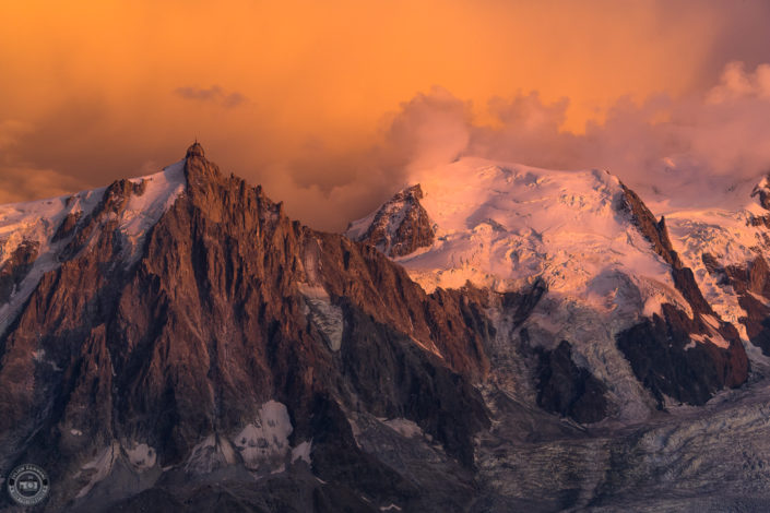 Summer sunset and storm over Chamonix Mont Blanc