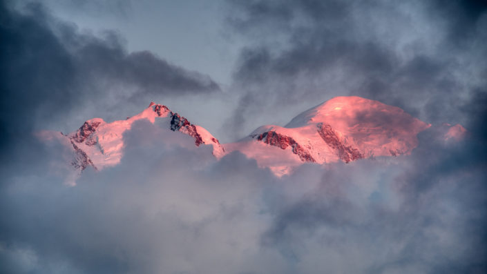 Summer sunset and storm over Chamonix Mont Blanc