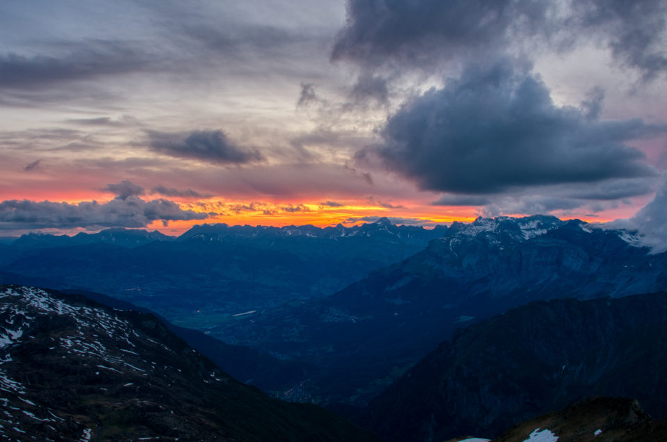 Summer sunset and storm over Chamonix Mont Blanc