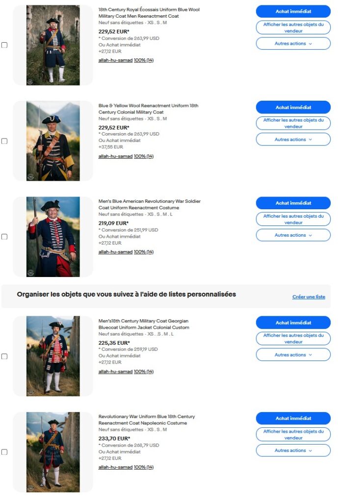 Capture d’écran d’une annonce eBay montrant des photos de Julien Zannoni utilisées sans autorisation